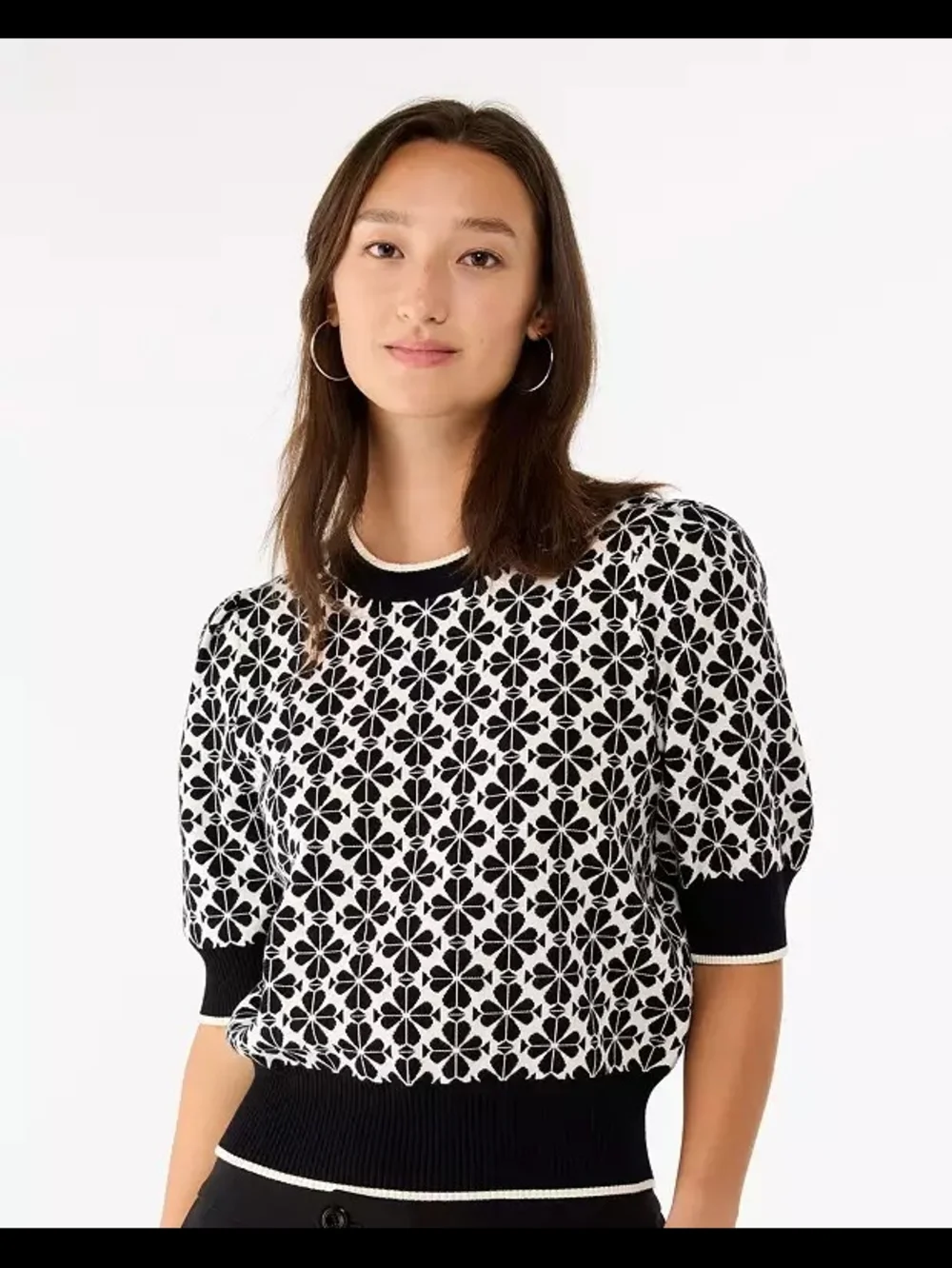 kate spade Black & White  Spade Flower Jacquard Crewneck Sweater, Size XS.